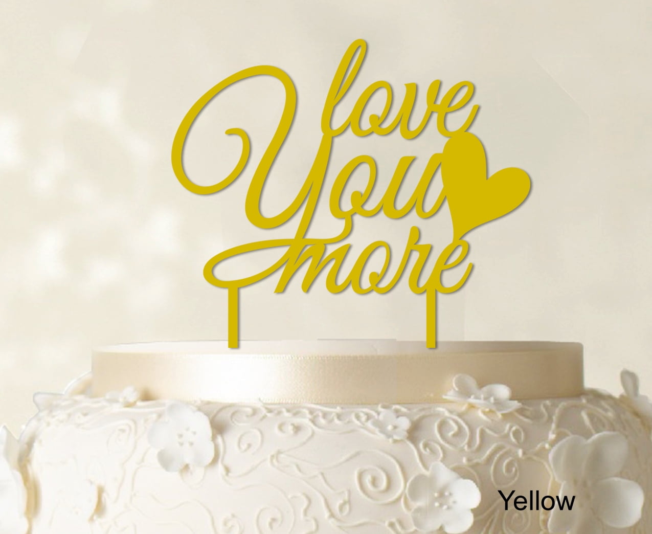 "Love You More Wedding Cake Topper Personalized Yellow Cake Topper