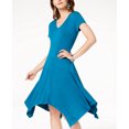 thumbnail image 3 of INC Short Sleeve Handkerchief Hem Dress True Teal L, 3 of 3