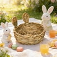 thumbnail image 4 of Sktrjpolfis Easter Bunny Ear Woven Storage Basket Khaki Flax Straw Organizer for Easter Candy Toys Home Decor, 4 of 5