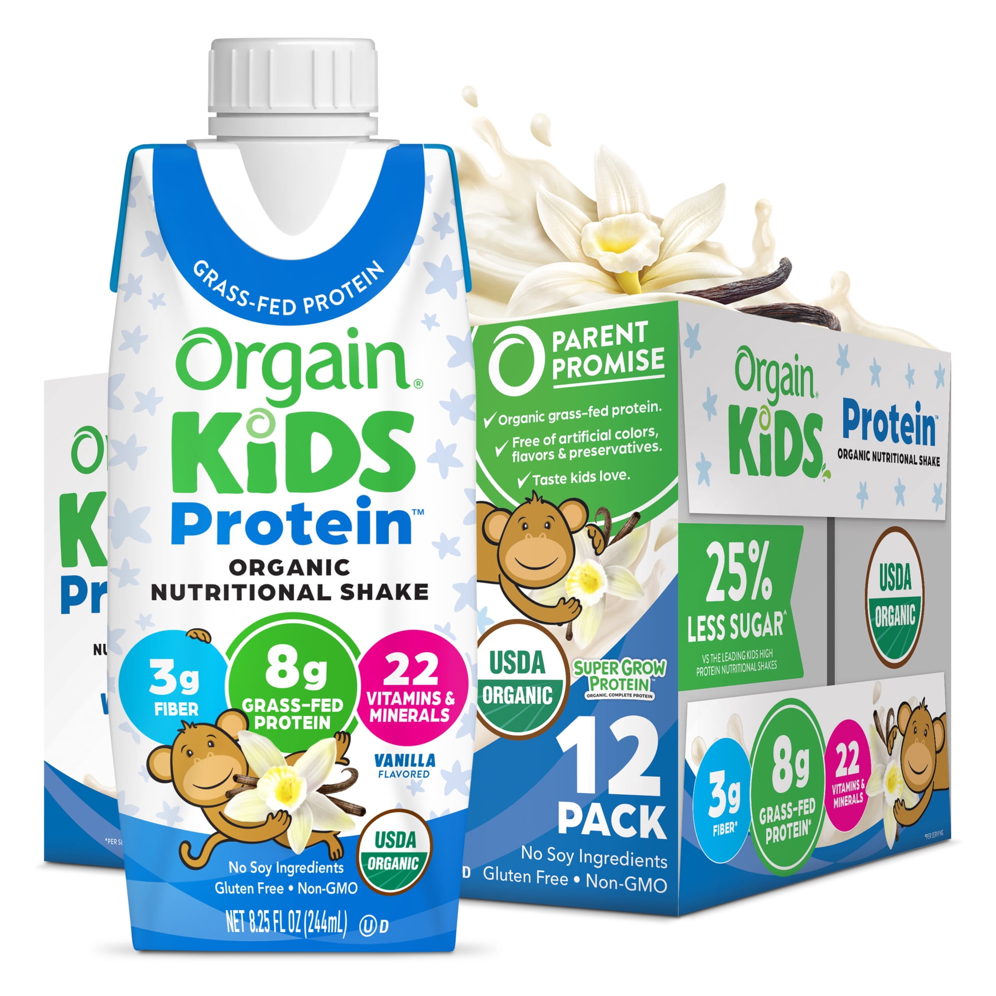 Orgain Organic Kids Nutritional Dairy Protein Shakes, Vanilla, 8.25 Fl Oz, Pack of 12