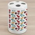 thumbnail image 1 of Pineapple Ceramic Toothbrush Holder, Lively Multi-Colored Tropical Pineapple Palm Trees Island Themed Silhouettes, Decorative Versatile Countertop for Bathroom, 4.5" X 2.7", Multicolor, by Ambesonne, 1 of 4