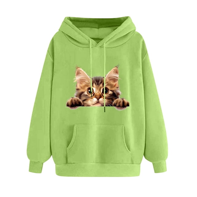 Chandail à Capuche Graphique Chat Mignon pour Femmes, Confort Décontracté, Robe à Capuche Athlétique avec Fermeture Éclair, Chandails en Molleton et Tuniques Longues pour Dormir