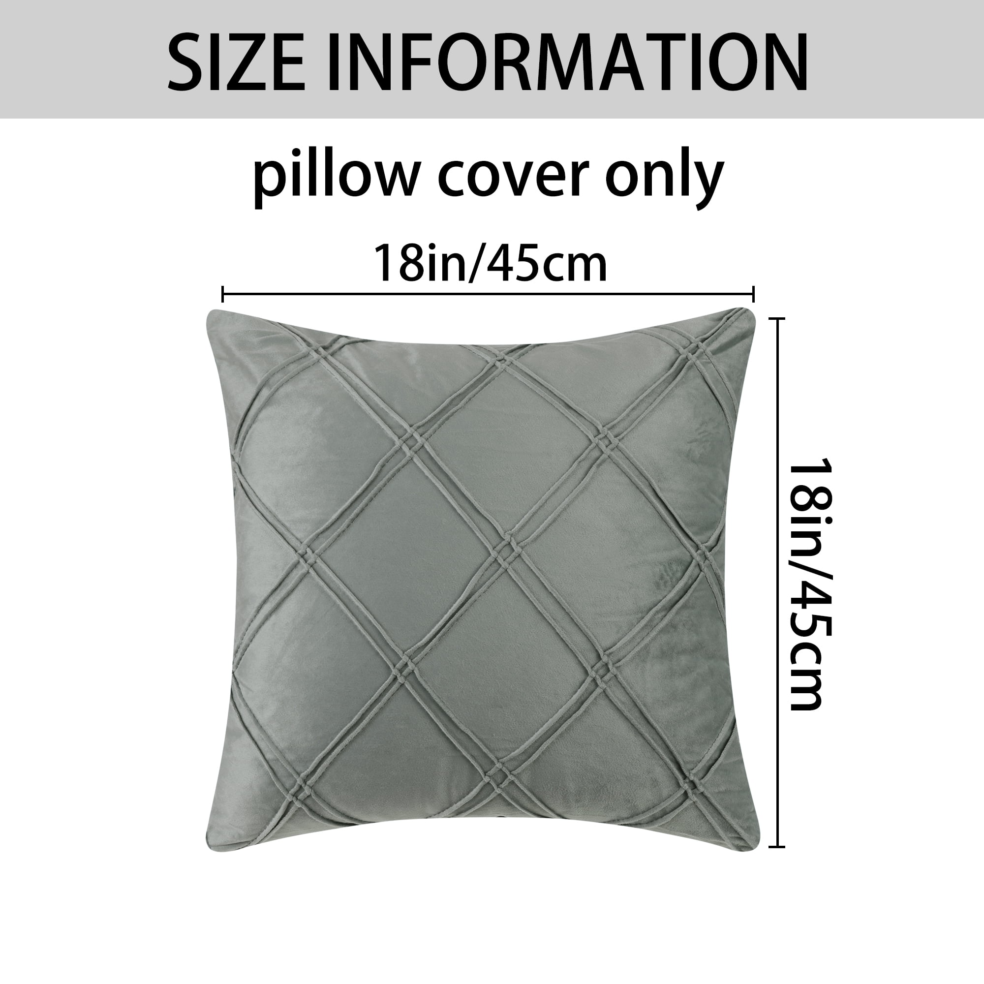Unique Bargains 2 Diamond Pinch Pleated Solid Decorative Textured Throw Pillow Covers Grey 18" x 18"