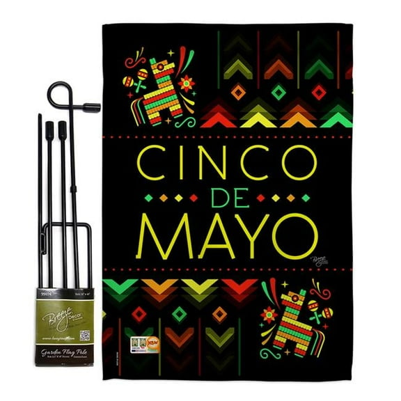 Breeze Decor BD-SW-GS-115129-IP-BO-D-US18-BD 13 x 18.5 in. Serape Cinco de Mayo Country & Primitive Southwest Impressions Decorative Vertical Double Sided Garden Flag Set with Banner Pole