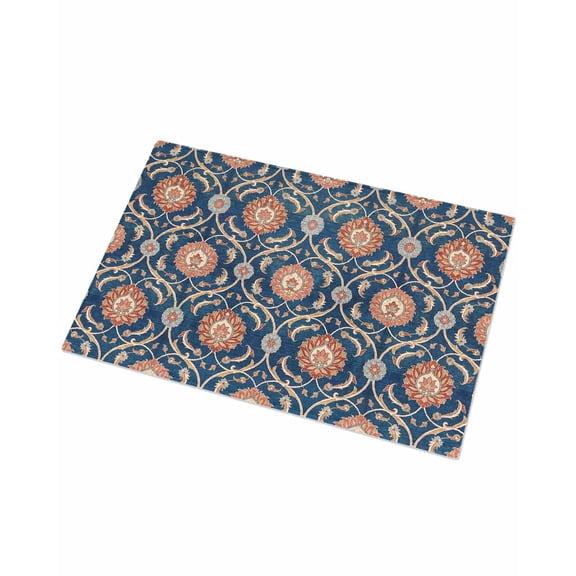 Luxury Plush Bathroom Rugs Mat, Orange Blue Floral Soft Shaggy Bath Carpet, Retro Botanical Abstract Vintage Non-Slip Floor Mat for Kitchen, Bedroom, 16"x24"