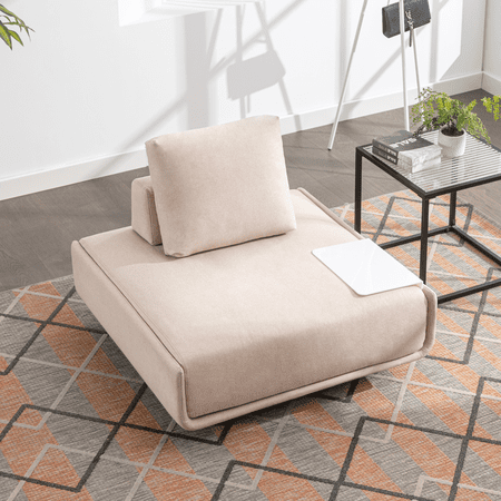 MUZZ Modern Square Modular Sectional Sofa, Removable Back Cushion ,Table Board and 3 Kinds of Blocks Can be Choose,Couch for Living Room/Small Space(Beige)
