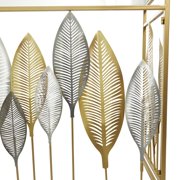 DecMode 44 x 30 Gold Metal Rectangular Leaf Console Table with Mirrored Glass Top and Silver Accents, 1-Piece