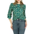 thumbnail image 5 of Allegra K Women's Ruffled Floral Print Relax Fashionable Long Round Neck Shirt  S Green, 5 of 6