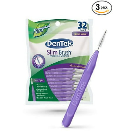 Slim Brush Cleaners, 32 each (Pack of 3), Makes flossing easy. Deep cleaning. For tight teeth. All DenTek Cleaners: Remove food. Reduce tooth decay.., By