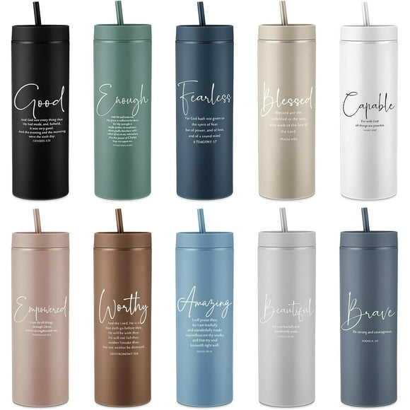 10 Pcs Christmas Christian Gifts for Women Men Bible Verse Tumbler 16 oz Plastic Religious Cups with Lid Straws for Sunday School Teacher Gifts Church Party Favor (Bible Boho)