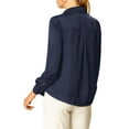 thumbnail image 3 of INSPIRE CHIC Women's Elegant Shirts V Neck Point Collar Long Sleeve Smooth Satin Blouse 3XL Navy Blue, 3 of 8