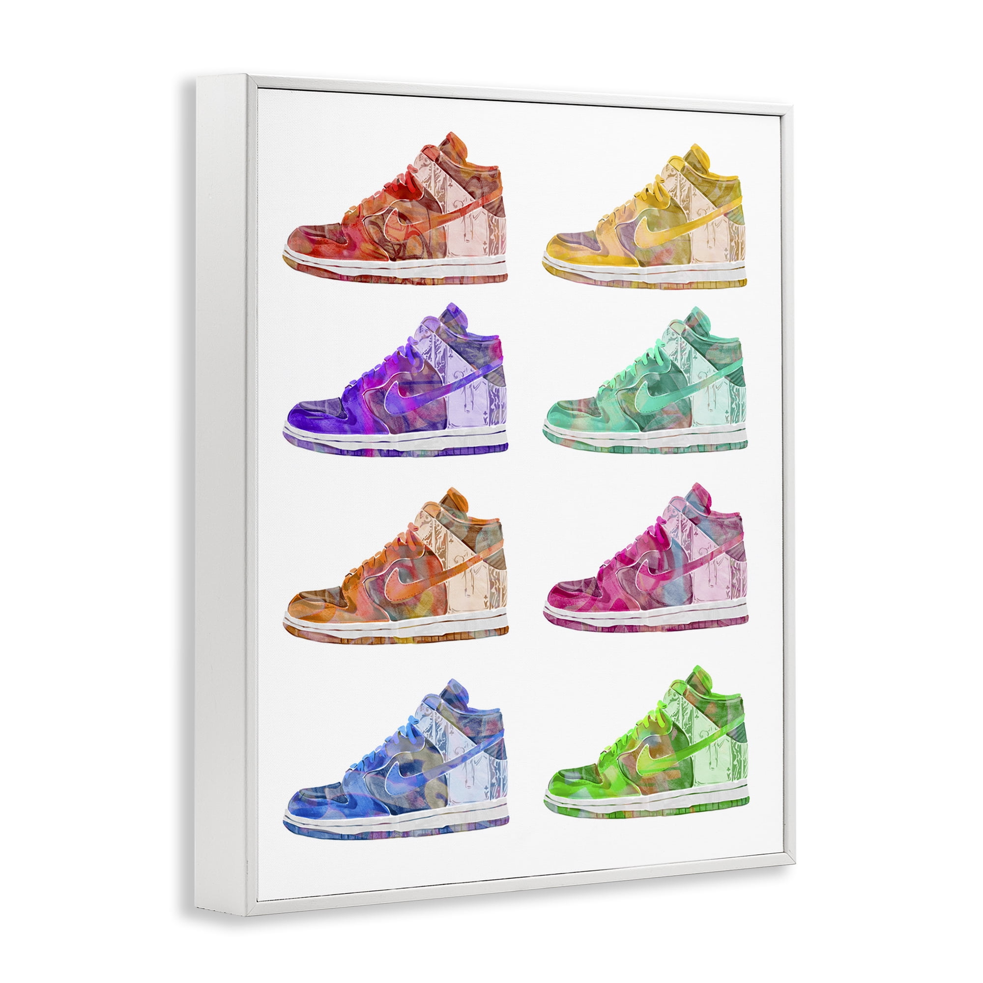 Stupell Industries Bold Rainbow Sneakers Beauty & Fashion Painting White Framed Art Print Wall Art, 16 x 20