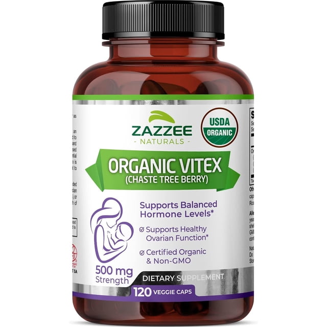 Zazzee Naturals Organic Vitex (Chaste Tree Berry) | 500 Mg Per Serving | 120 Capsulas | 120 Servings