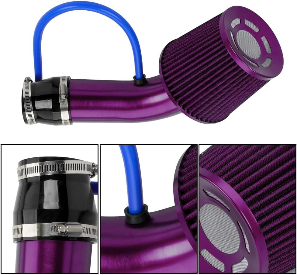 3'' Cold Air Intake Kit Aluminum Automotive Cold Air Intake Pipe Filter Induction Flow Hose Pipe Kit, Purple