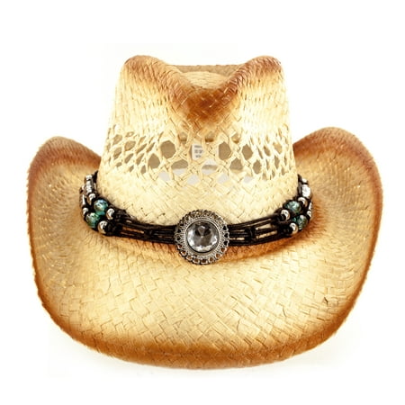 Faddism Fashion Fabric Straw Weave Cowboy Hat With Silver And Stone ...