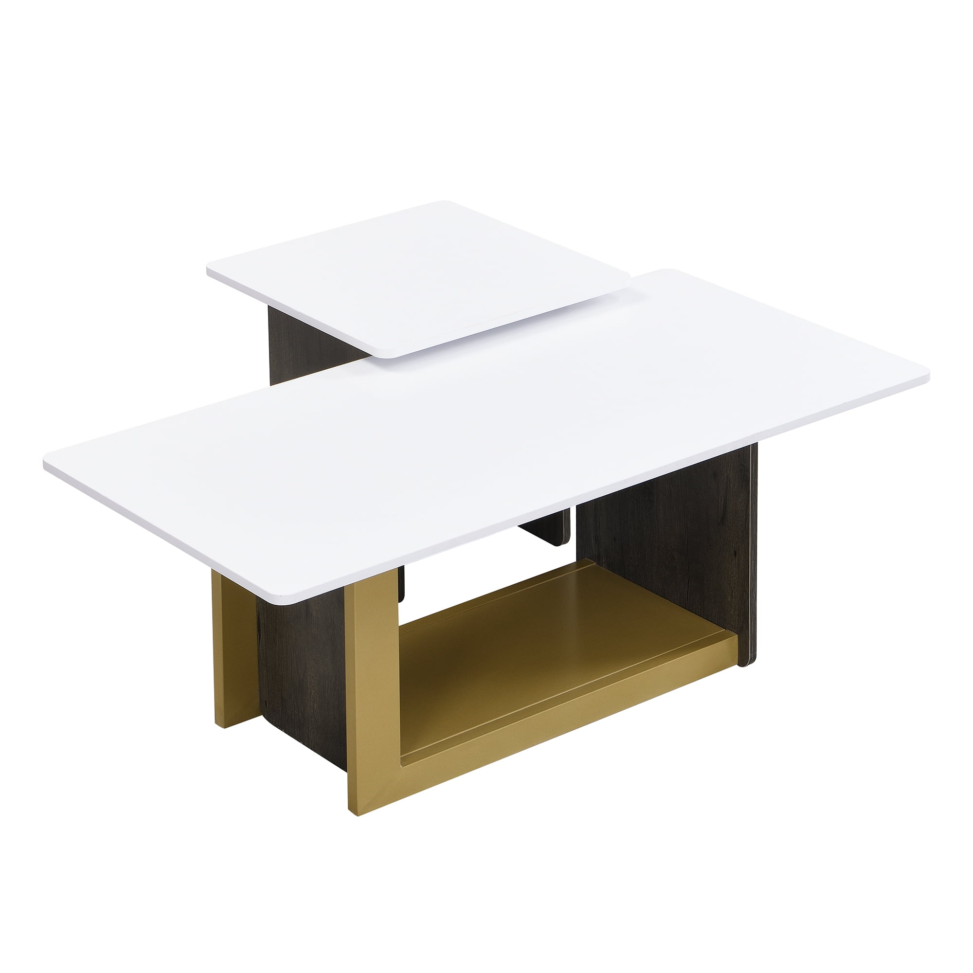 Coffee Table Set, Modern Square Tables, Living Room End Table Set of 2 with Spacious Top and Metal Frame, Durable MDF Construction, 47.2" and 19.7" Two-Piece Set, White