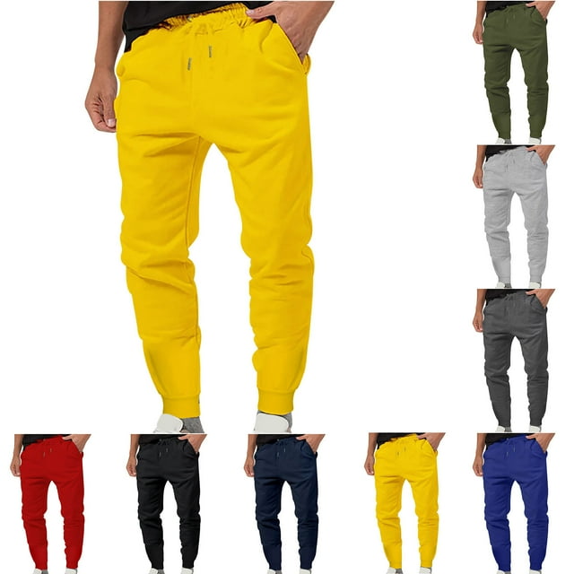 Yuyuzo Mens Pants Elastic Waist Drawstring Joggers Casual Solid Color Fitted Pull on Trousers with Pockets