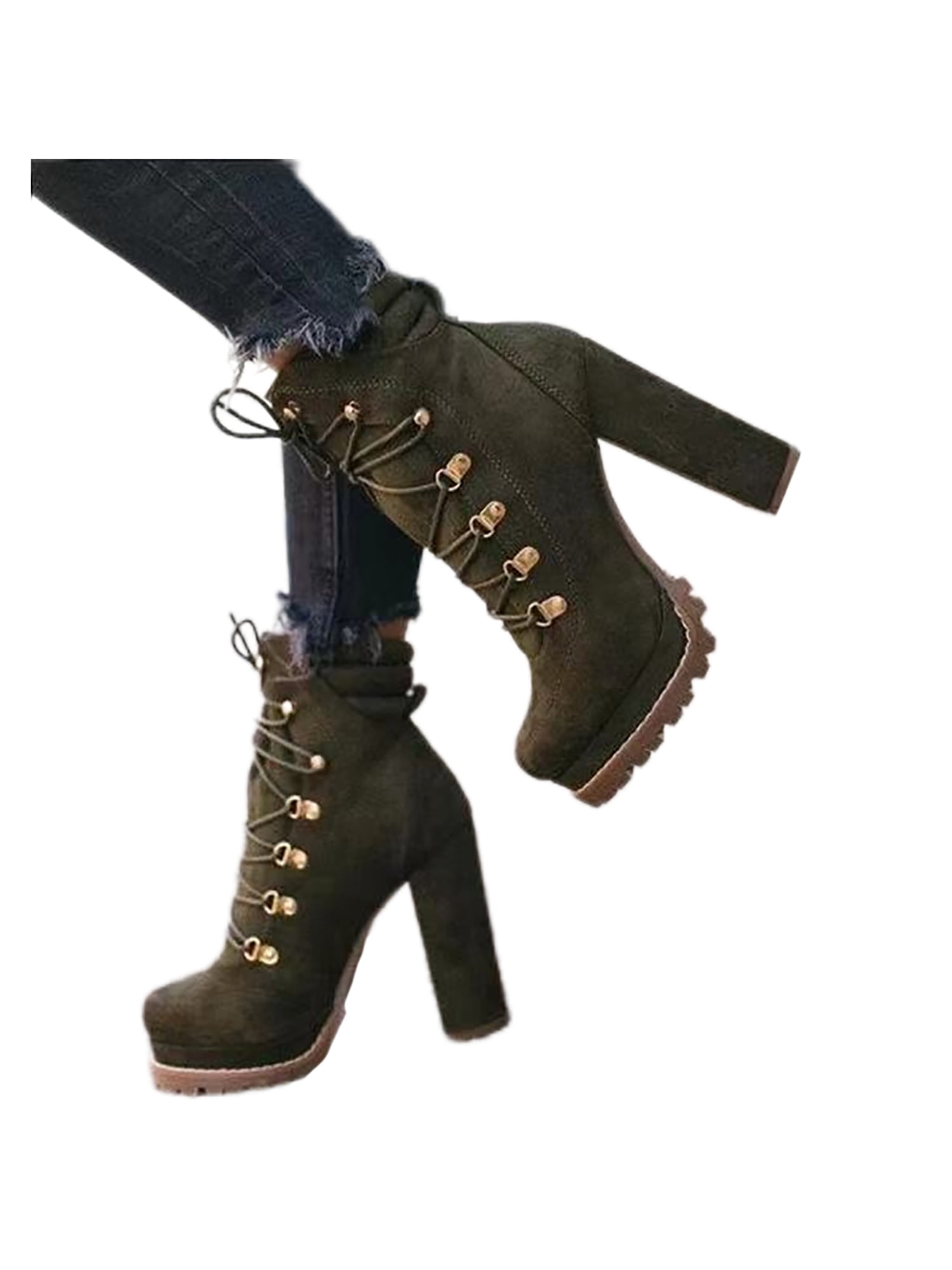Difumos Women's Round Toe Platform Dressy Boots Winter Lace Up