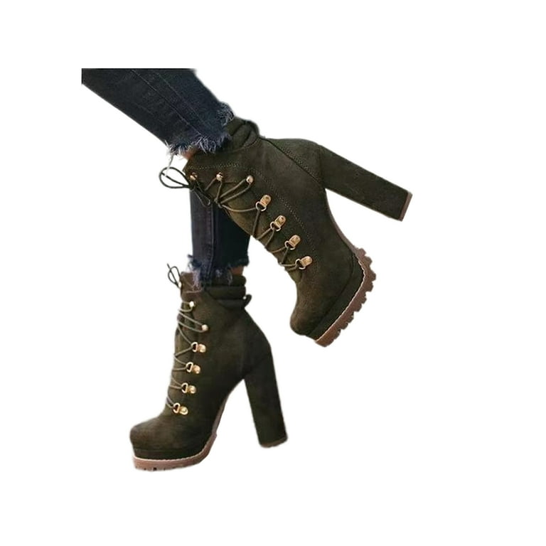 Lacyhop Ladies Formal Anti-Slip High Heel Ankle Boots Comfort Faux Suede Winter Shoes Lace Up Booties 7.5 - Walmart.com