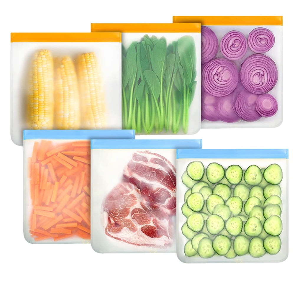 Reusable Silicone Food Storage Bags, 6Pack Reusable Gallon Bags Seal