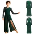 thumbnail image 3 of Aislor Boys Lyrical Outfit Long Sleeve V Neck Back Zipper Leotard with Mesh Split Pants Modern Dance Set for Recital Dark Green 6, 3 of 7