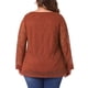 thumbnail image 3 of Blusa casual de mujer de talla grande Agnes Orinda, con doble capa, encaje, mangas largas, escote en V, transparente, tamaño 3X, color rojo ladrillo, 3 of 5