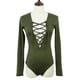 thumbnail image 4 of Sexy women bodysuit plunge neckline lace up tie front stretch playsuit leotard jumpsuit overalls, 4 of 5
