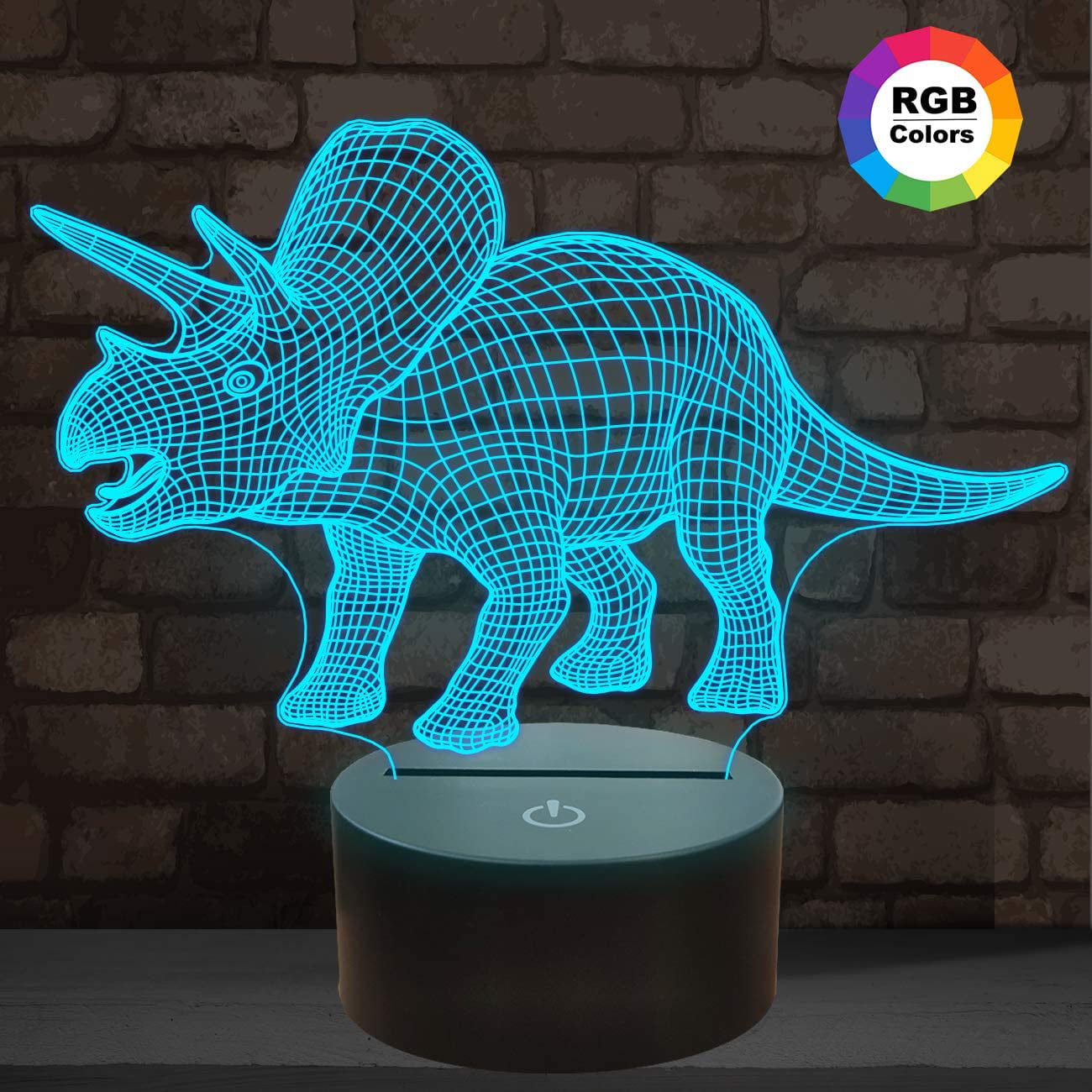 7 Colour Lights Illusion Acrylic USB Touch Lamp 3D LED Dinosaur Night Light 