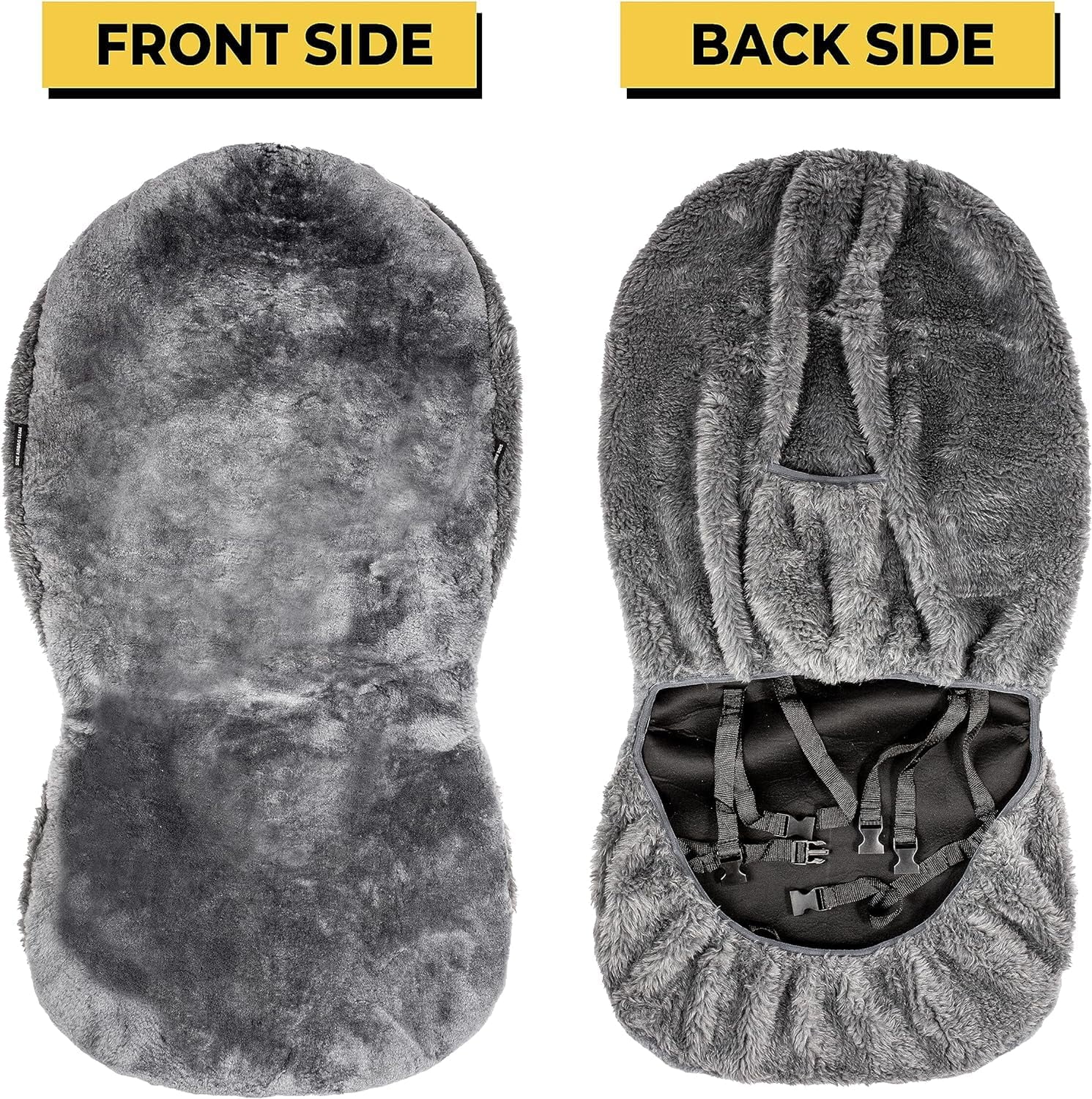 ZONETECH Car Seat Covers Full Set, 2- Pack Charcoal Grey Sheepskin Winter Wool Auto Accessories for All Season Protection of Your Seats,