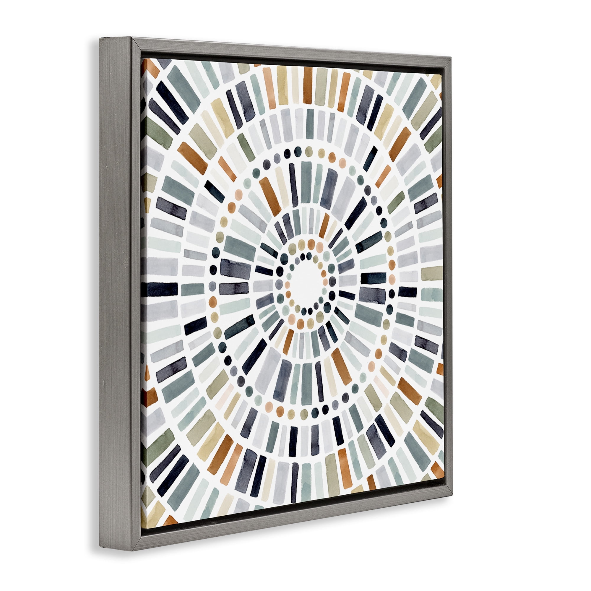 Stupell Industries Abstract Rustic Mosaic Circle Abstract Painting Gray Floater Framed Canvas Art Print Wall Art, 18 x 18