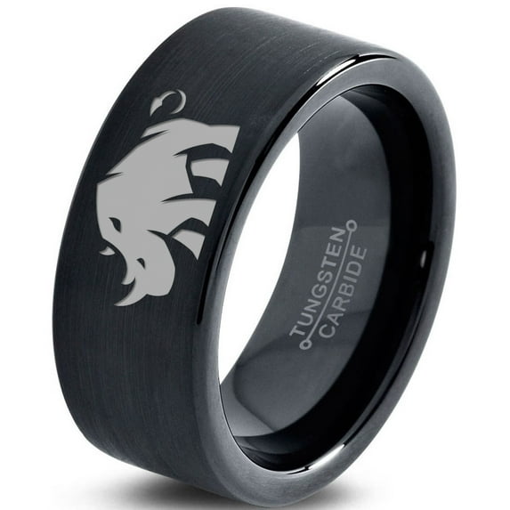 Tungsten Bulky Rhino Rhinoceros Band Ring 9mm Men Women Comfort Fit Black Flat Cut Brushed Polished