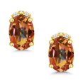 thumbnail image 2 of Gem Stone King 10K Yellow Gold Ecstasy Mystic Topaz and White Diamond Earrings for Women (1.63 Cttw, Gemstone Birthstone, Oval 7X5MM), 2 of 5