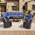 thumbnail image 2 of Bellefurn 6-Piece Outdoor Wicker Patio Furniture Set, L-Shaped Sectional Sofa with Loveseat & Swivel Rocking Chairs, All Weather Rattan Conversation Set, Beige Cushions for Backyard Porch Garden, 2 of 11