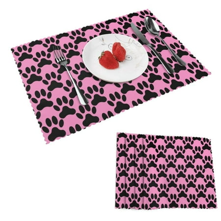 

DouZhe Polyester Placemats Set of 4 Pink Animal Dog Paw Pattern Heat Resistant Place Mats for Dining Table 12 x 18