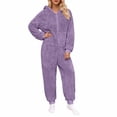 thumbnail image 3 of Loopsun Womens Fleece Pajama Jumpsuits, Women's Soft Fleece Long Sleeve Zipper Hooded Loungewear Home Wear Pajama Jumpsuits Purple, L, 3 of 5