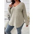 thumbnail image 2 of XCHQRTI Women's V Neck Plus Size Ribbed Pullover Long Sleeve Tunic Casual Tops, 2 of 8