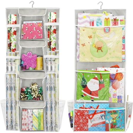 Simple Houseware Double-Sided Hanging Gift Bag and Wrap Organizer, Gray