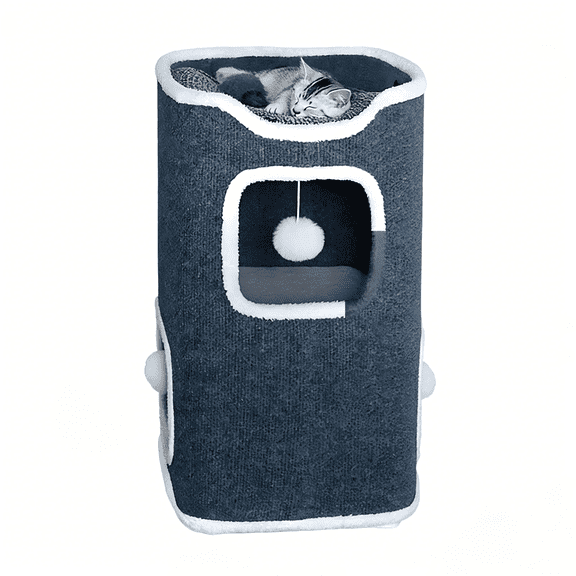 Exenoray Space-Saving Indoor Cat House Condo, 2-Level Soft Felt Enclosed Cat Apartment with Washable Mat for Sleeping and Hiding