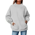 thumbnail image 2 of Oversized Sweatshirts Women Split Mock Crew Neck Plain Pullover Tops Long Sleeve Loose Casual Fall Winter Clothes (S, Gray|Pocketed), 2 of 7