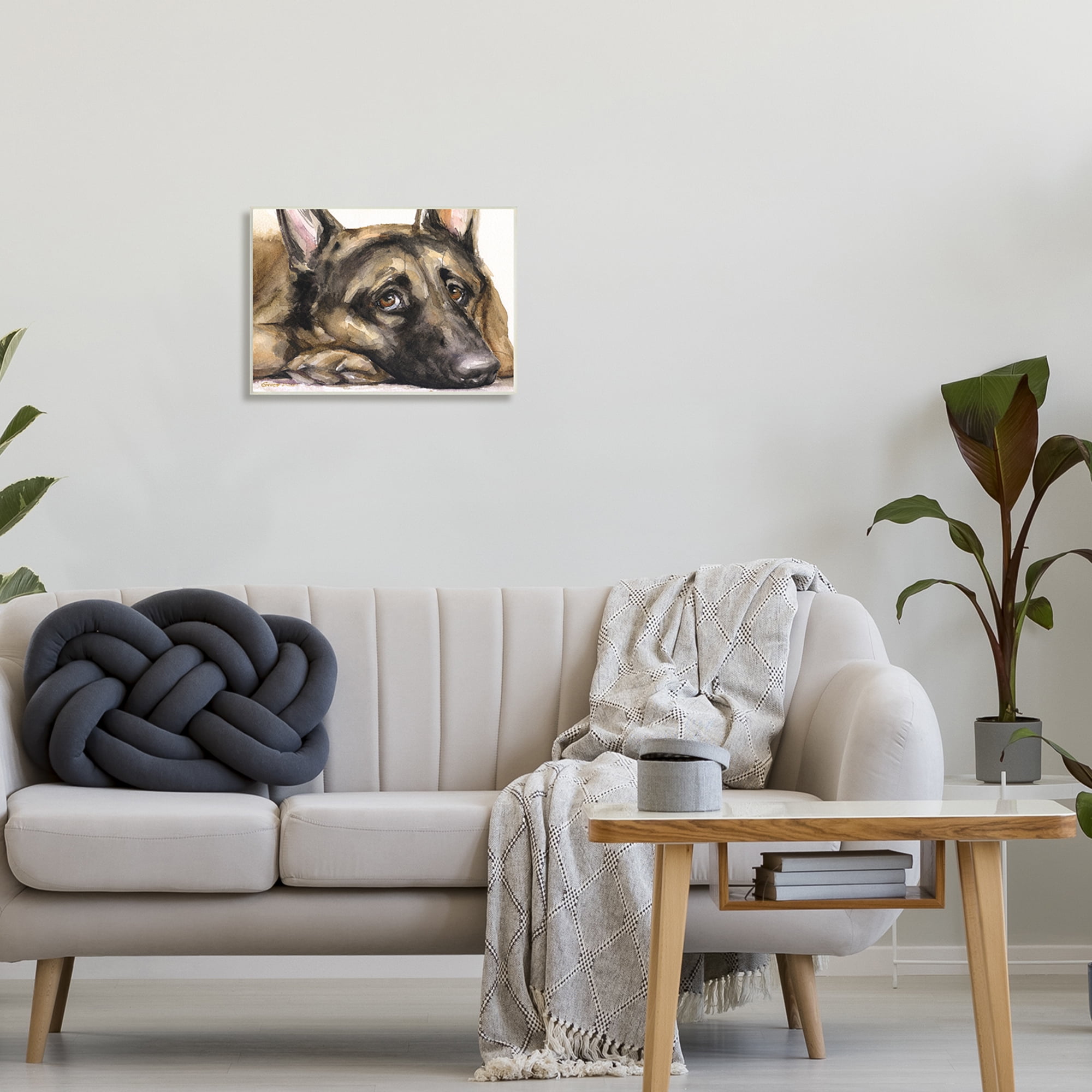 Stupell Industries Tired German Shepherd Dog Resting Head On Paw Painting Unframed Art Print Wall Art, Design by George Dyachenko
