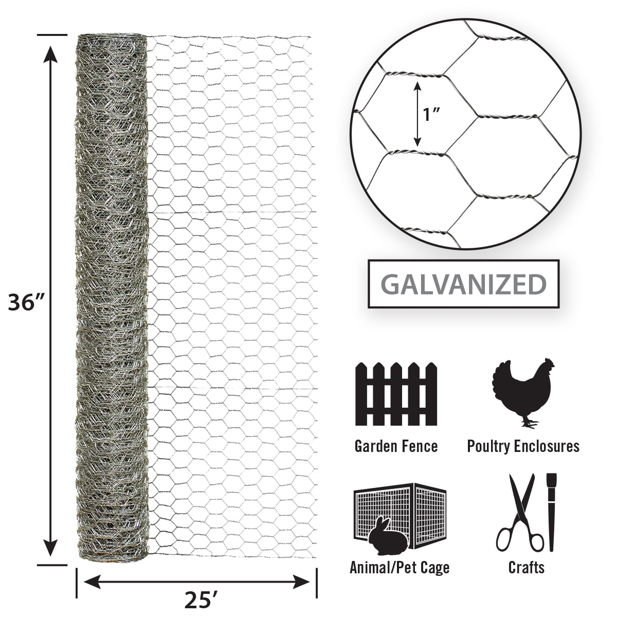 Garden Craft 36in H x 25ft L Gray Chicken Wire with 1in Opening
