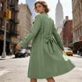 thumbnail image 4 of Women's Open Front Light Jacket Belted Cardigan Long Trench Coats with Pockets (Green L), 4 of 8