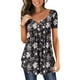 thumbnail image 1 of ICHUANYI Clearance Women Fashion V- Neck Floral Printed Tunic Tops Buttons Short Sleeve T-shirt(Black, XXL) ICHUANYI WER2023081010171, 1 of 7