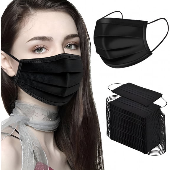 XIRQI Disposable Face Mask,50 PCS Black Masks,3 Ply Protection Face Masks