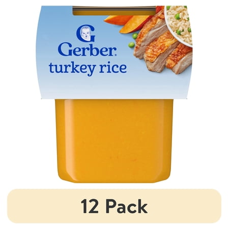 (12 pack) Gerber Stage 2 Baby Food, Turkey Rice Puree Tub, Baby Puree, 2PK 8 oz