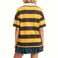 thumbnail image 4 of Henley Shirts for Women Elbow Sleeve Striped Polo Shirts Causal Loose Lapel Summer Pullover Tops, M, 4 of 4