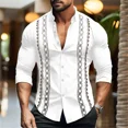 thumbnail image 1 of Camisa de cuello abotonado con estampado 3D de parches de color sólido de verano para hombre, ropa de playa hawaiana de moda para ocio, manga larga, 1 of 6