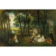 thumbnail image 2 of Jean-Antoine Watteau 18x13 Black Ornate Wood Framed Double Matted Museum Art Print Titled - Fete Galante in a Wooded Landscape (C. 1719 - 1721), 2 of 5