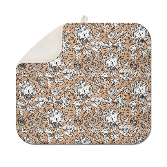 Hedgehog Print Dish Drying Mat - Absorbent Floral & Forest Themed Kitchen Mat for Countertop - Foldable, Reusable & Quick-Dry Microfiber Pad (1816 Inch)