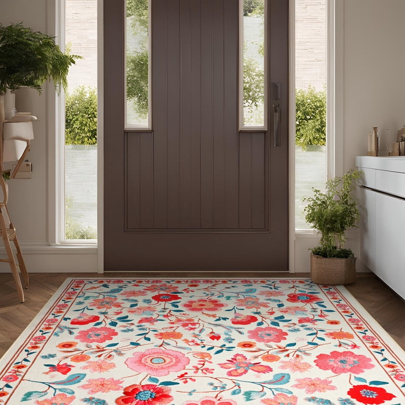 GUUCHA 8'x10'Area Rugs for Living Room Floral Print Rug Floor Carpet for Bedroom,Beige